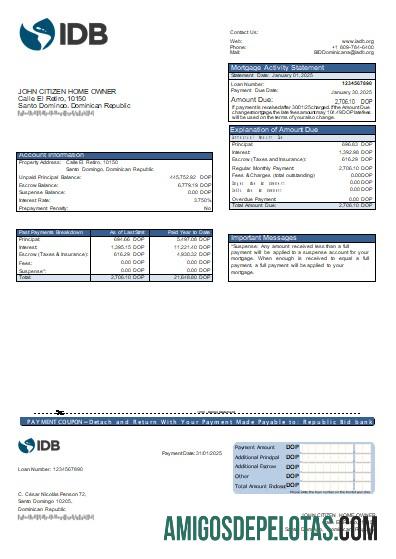 Declaração de hipoteca do Bid Bank da República Dominicana Scr modelo